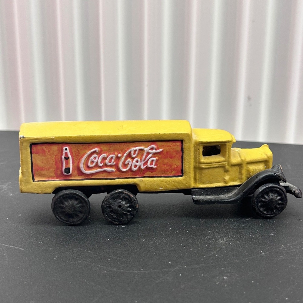 Vintage Coca-Cola Cast Iron Delivery Truck Yellow Black 7.5 Inch Antique Style